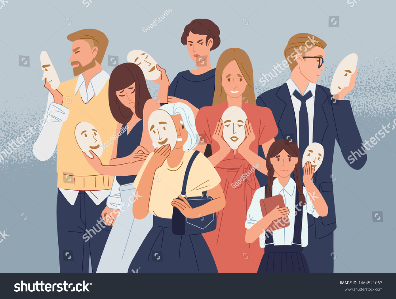 stock-vector-group-of-people-covering-their-faces-with-masks-expressing-positive-emotions-concept-of-hiding-1464521063