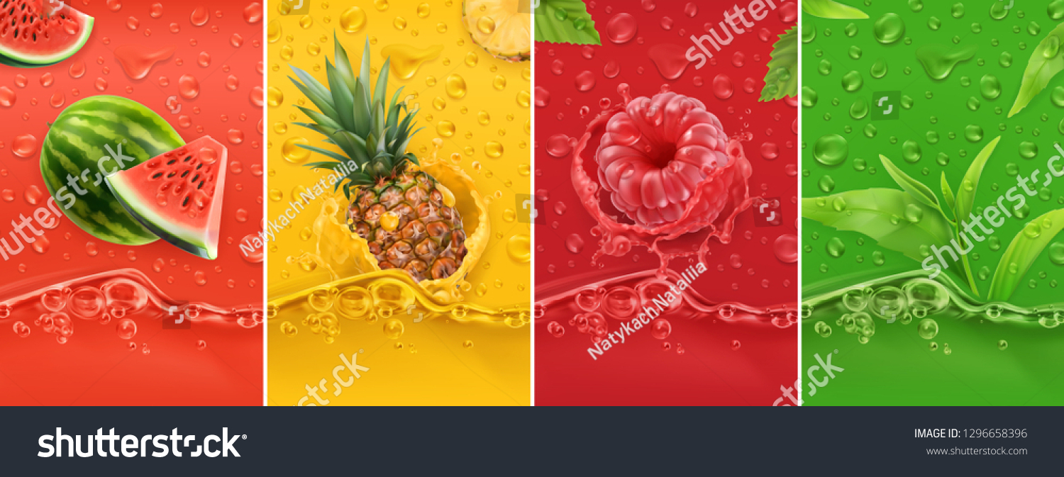 stock-vector-juicy-and-fresh-fruit-watermelon-pineapple-raspberry-tea-dew-drops-and-splash-d-vector-1296658396