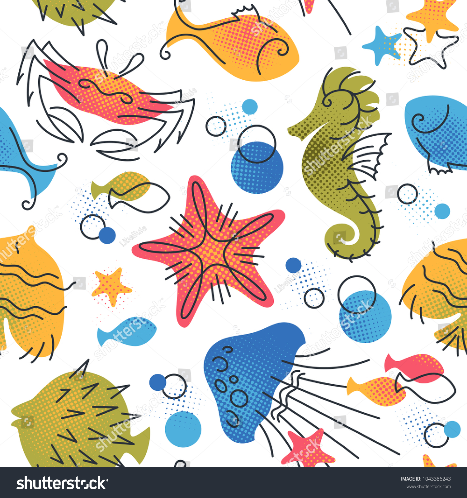 stock-vector-marine-life-color-flat-seamless-pattern-with-fish-sea-and-ocean-creatures-1043386243