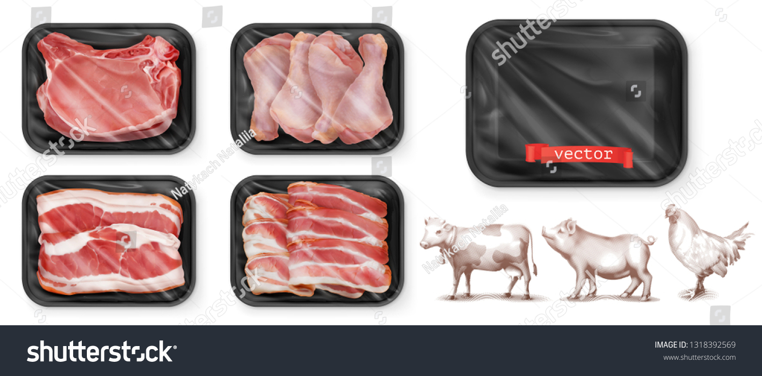 stock-vector-meat-food-beef-pork-chicken-legs-black-polystyrene-packaging-d-vector-realistic-set-high-1318392569