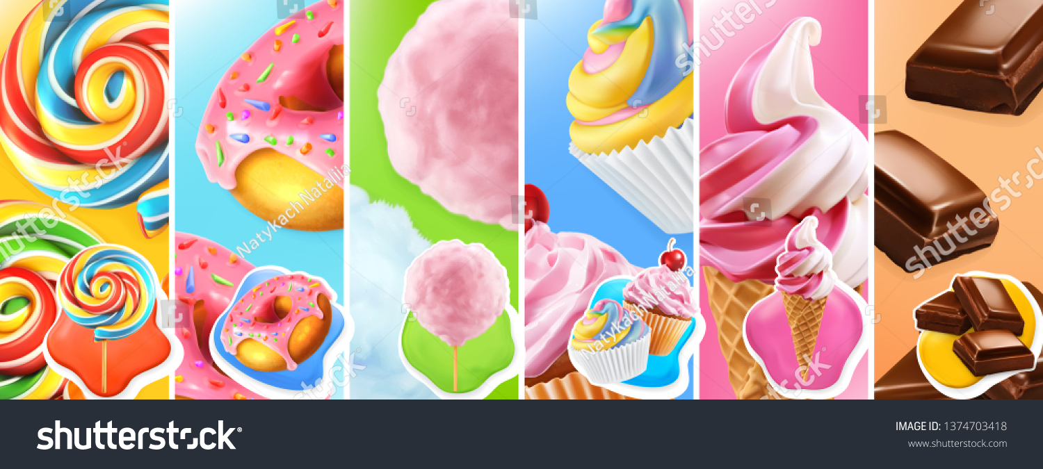 stock-vector-sweet-food-lollipop-donut-cotton-candy-cupcake-ice-cream-chocolate-d-realistic-vector-icon-1374703418